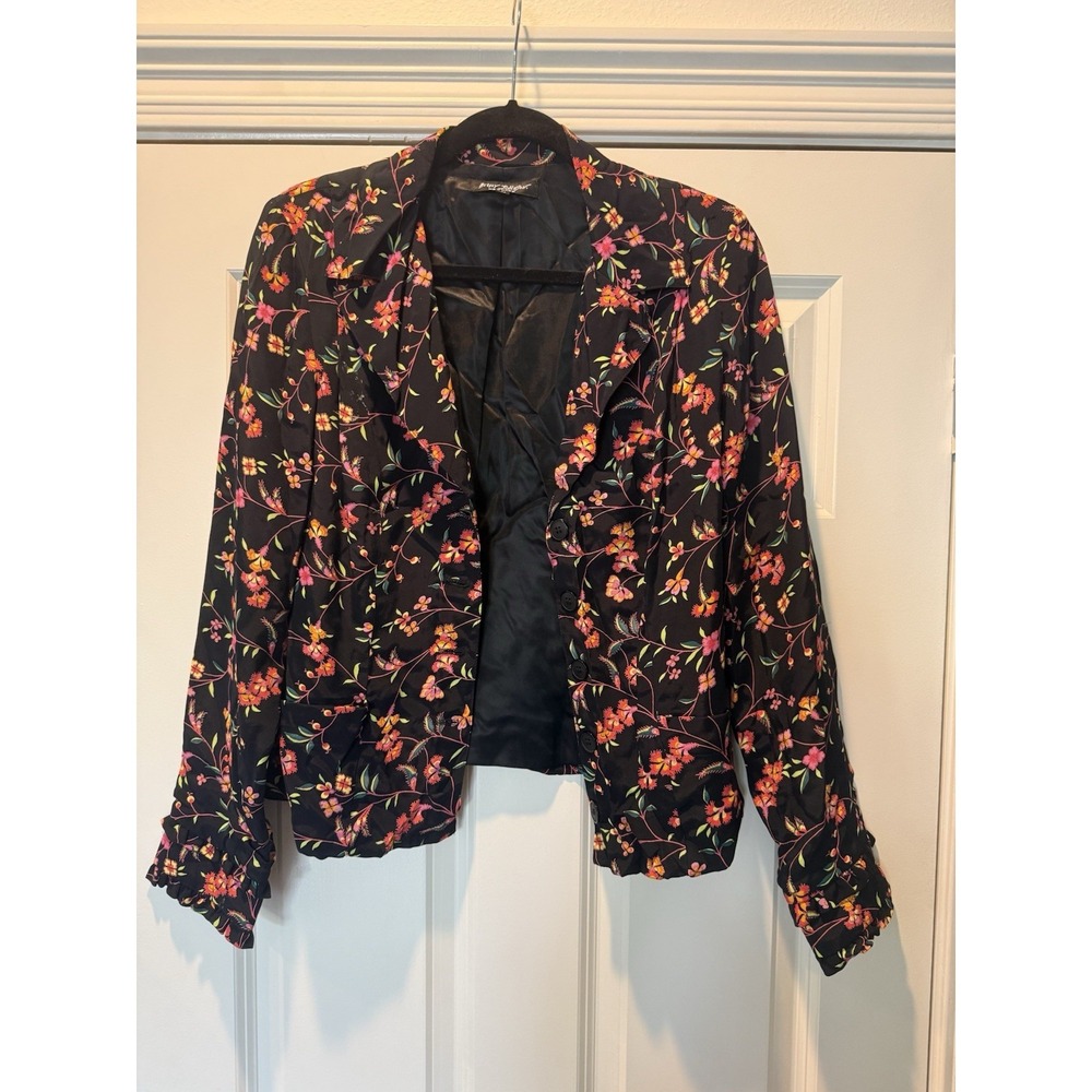 Vintage 90s Y2K‎ Betsey Johnson Floral Blazer Jacket Top Black Festival Boho